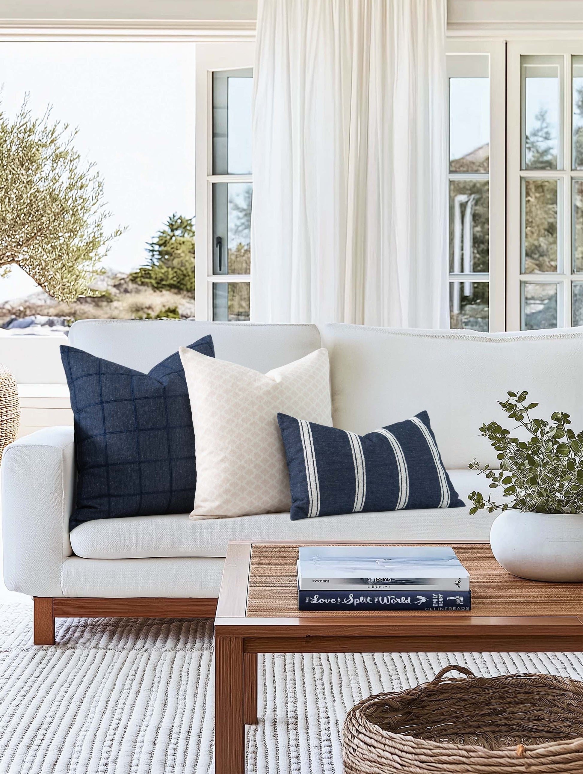 Embroidered outdoor pillow