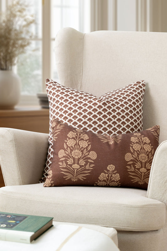 Evora Indoor Outdoor Throw Pillow Cover, Ravenala Palm Tree, Cocoa Brown, 20"x20"