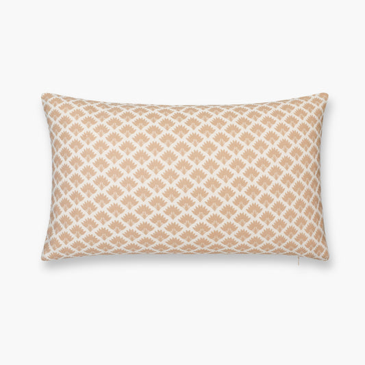 Evora Indoor Outdoor Lumbar Pillow Cover, Ravenala Palm Tree, Ivory Cream Tan, 12"x20"