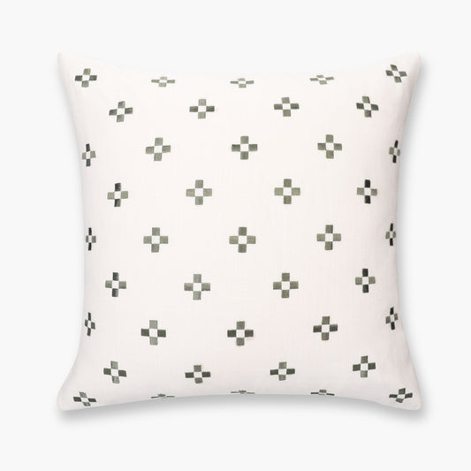 Rowena Indoor Outdoor Throw Pillow Cover, Small Squares, Neutral Green, 20"x20"