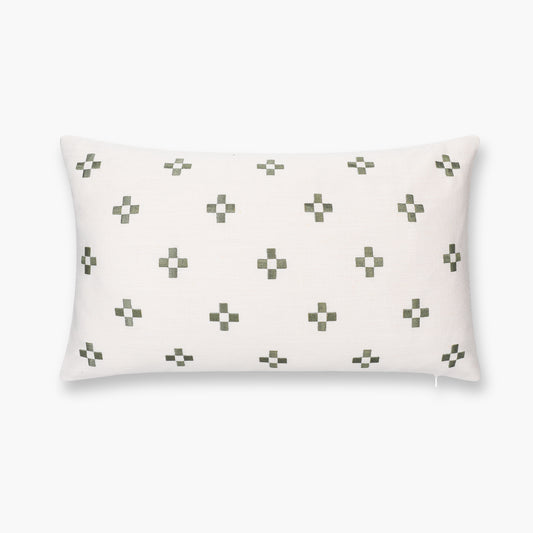 Rowena Indoor Outdoor Lumbar Pillow Cover, Small Squares, Neutral Green, 12"x20"