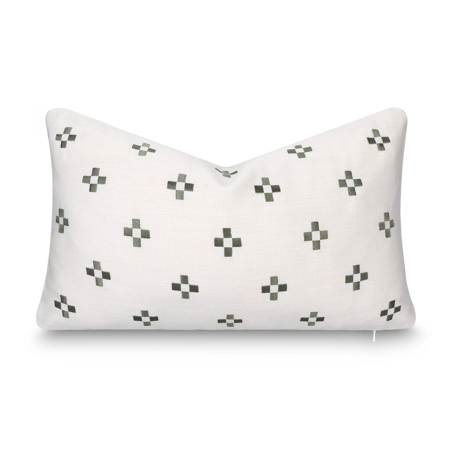 Rowena Indoor Outdoor Lumbar Pillow Cover, Small Squares, Neutral Green, 12"x20"