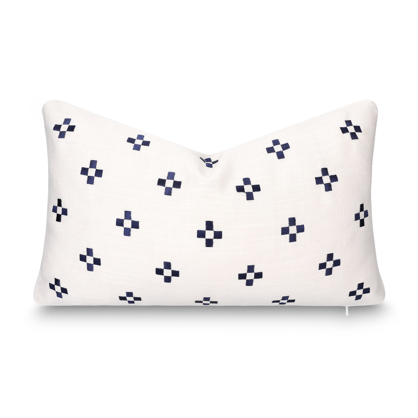 Rowena Indoor Outdoor Lumbar Pillow Cover, Small Squares, Neutral Navy, 12"x20"