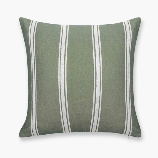 Elowen Indoor Outdoor Throw Pillow Cover, Stripes, Oliver Green White, 20"x20"
