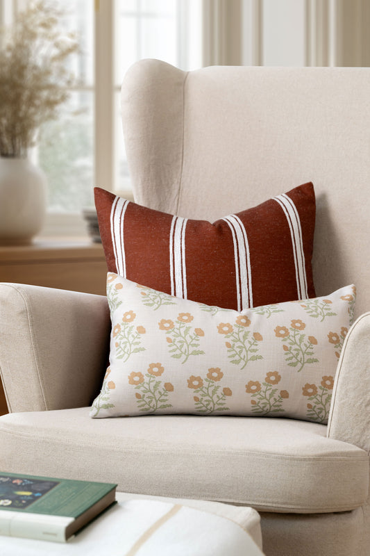 Elowen Indoor Outdoor Throw Pillow Cover, Stripes, Rust Orange White, 20"x20"