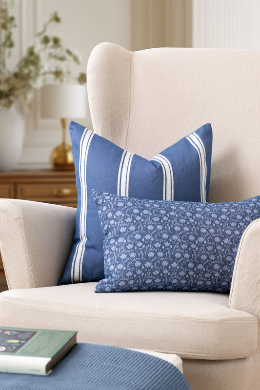 Elowen Indoor Outdoor Throw Pillow Cover, Stripes, Azure Blue White, 20"x20"
