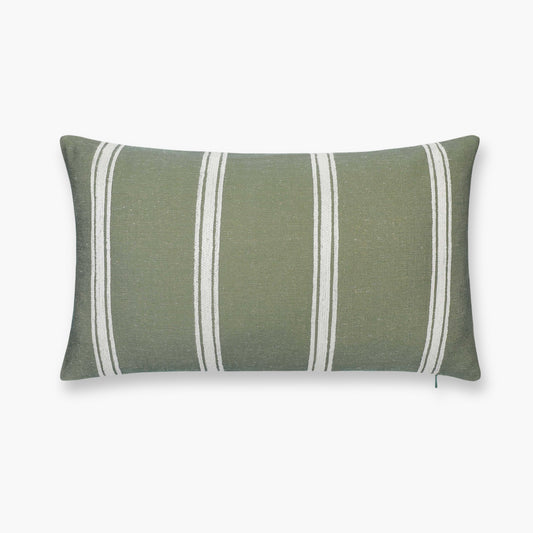 Elowen Indoor Outdoor Lumbar Pillow Cover, Stripes, Oliver Green White, 12"x20"