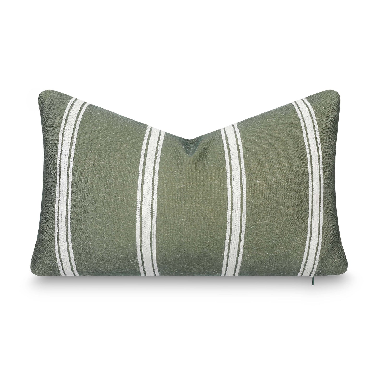 Elowen Indoor Outdoor Lumbar Pillow Cover, Stripes, Oliver Green White, 12"x20"