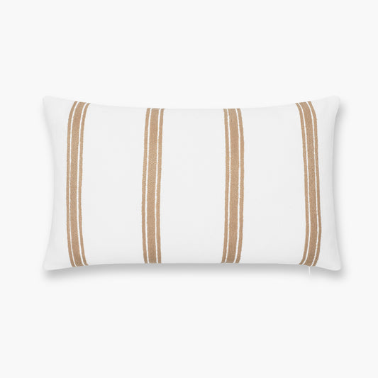 Elowen Indoor Outdoor Lumbar Pillow Cover, Stripes, Neutral Ivory Cream, 12"x20"
