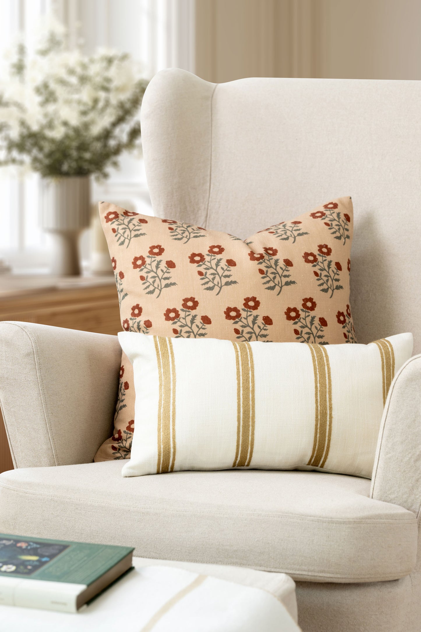 Elowen Indoor Outdoor Lumbar Pillow Cover, Stripes, Neutral Ivory Cream, 12"x20"