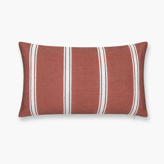 Elowen Indoor Outdoor Lumbar Pillow Cover, Stripes, Rust Orange White, 12"x20"