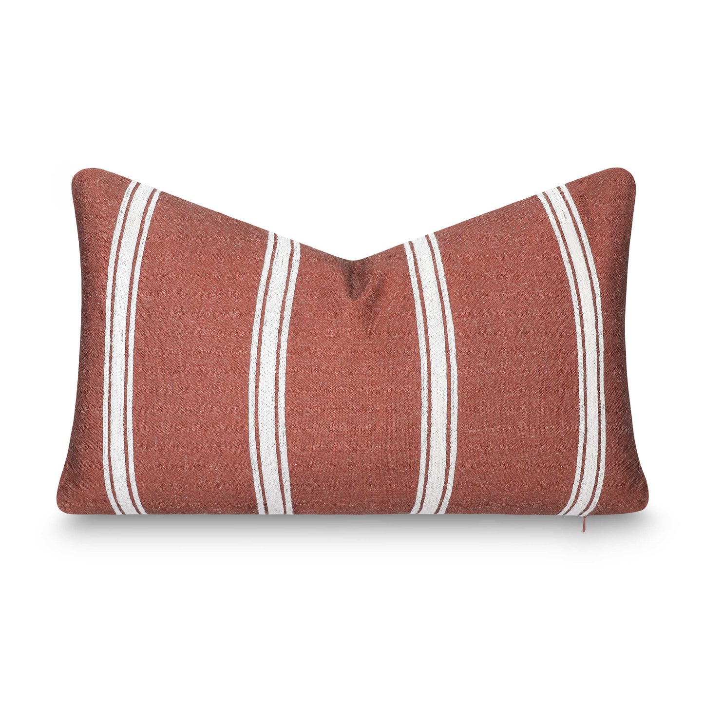 Elowen Indoor Outdoor Lumbar Pillow Cover, Stripes, Rust Orange White, 12"x20"