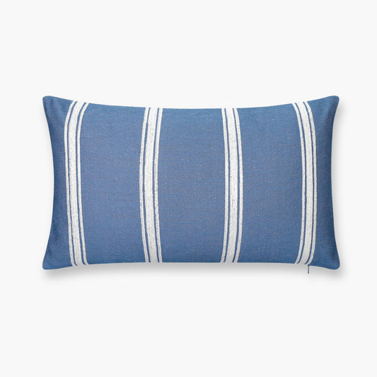 Elowen Indoor Outdoor Lumbar Pillow Cover, Stripes, Azure Blue White, 12"x20"