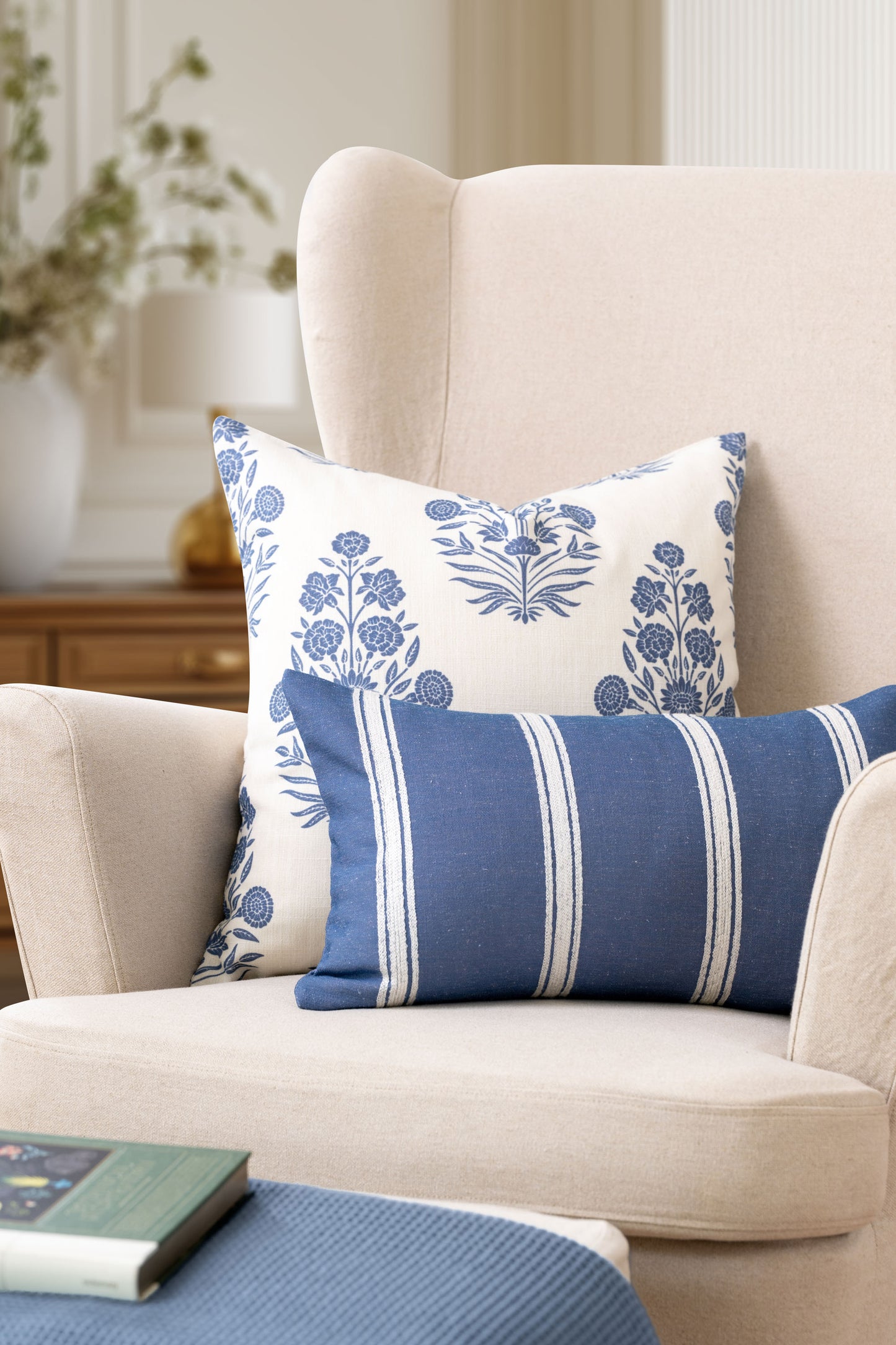 Elowen Indoor Outdoor Lumbar Pillow Cover, Stripes, Azure Blue White, 12"x20"
