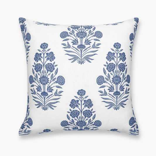 Calista Indoor Outdoor Throw Pillow Cover, Floral, Azure Blue, 20"x20"