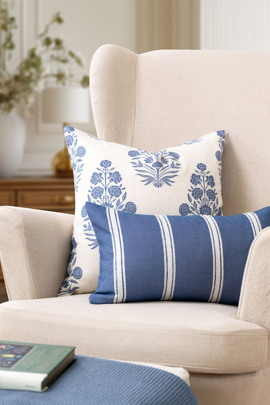 Calista Indoor Outdoor Throw Pillow Cover, Floral, Azure Blue, 20"x20"