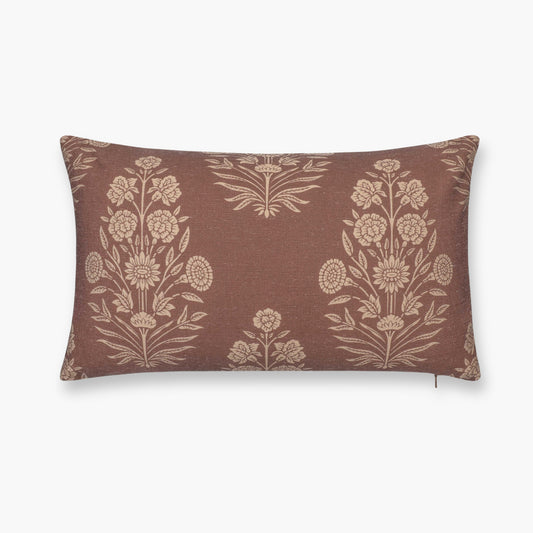 Calista Indoor Outdoor Lumbar Pillow Cover, Floral, Cocoa Brown Tan, 12"x20"