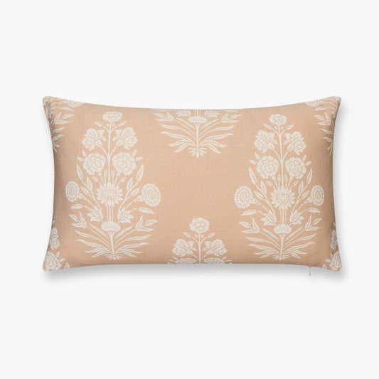 Calista Indoor Outdoor Lumbar Pillow Cover, Floral, Ivory Cream Tan, 12"x20"