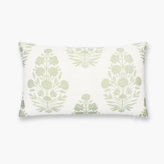 Calista Indoor Outdoor Lumbar Pillow Cover, Floral, Light Green, 12"x20"