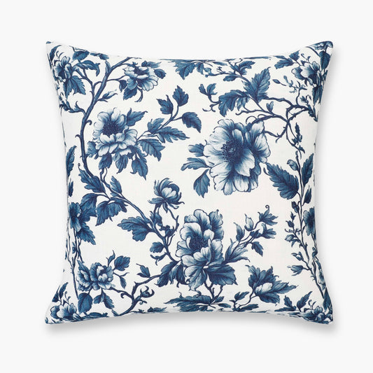 Jouel Indoor Outdoor Throw Pillow Cover, Vintage Chinoiserie Floral, Dark Navy, 20"x20"