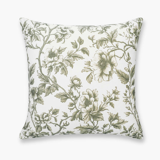 Jouel Indoor Outdoor Throw Pillow Cover, Vintage Chinoiserie Floral, Oliver Green, 20"x20"