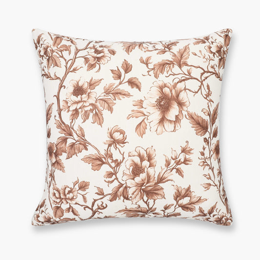 Jouel Indoor Outdoor Throw Pillow Cover, Vintage Chinoiserie Floral, Cocoa Brown, 20"x20"