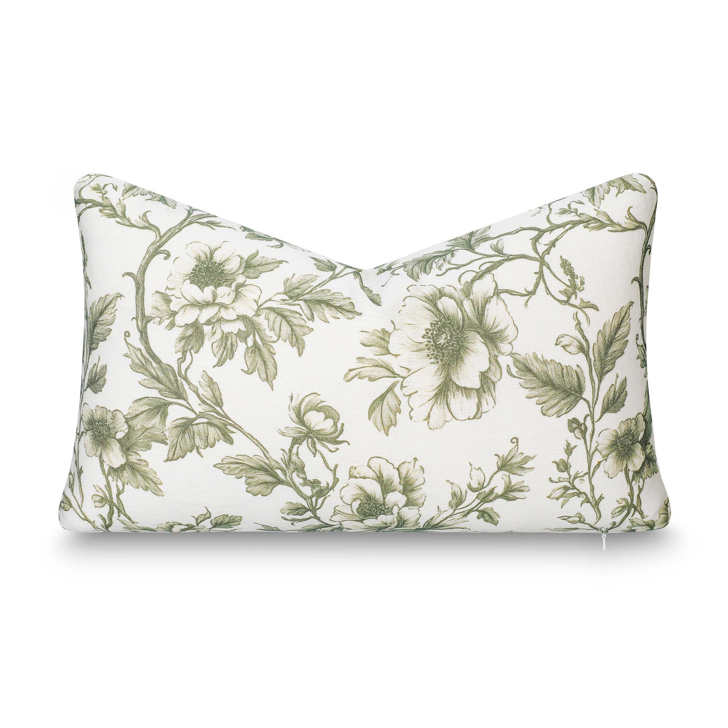 Jouel Indoor Outdoor Lumbar Pillow Cover, Vintage Chinoiserie Floral, Oliver Green, 12"x20"