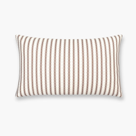 Liora Indoor Outdoor Lumbar Pillow Cover, Wave Stripes, Cocoa Brown, 12"x20"
