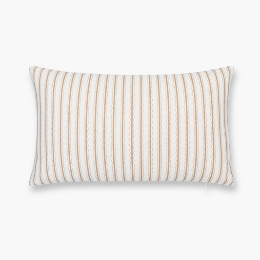 Liora Indoor Outdoor Lumbar Pillow Cover, Wave Stripes, Ivory Cream Tan, 12"x20"