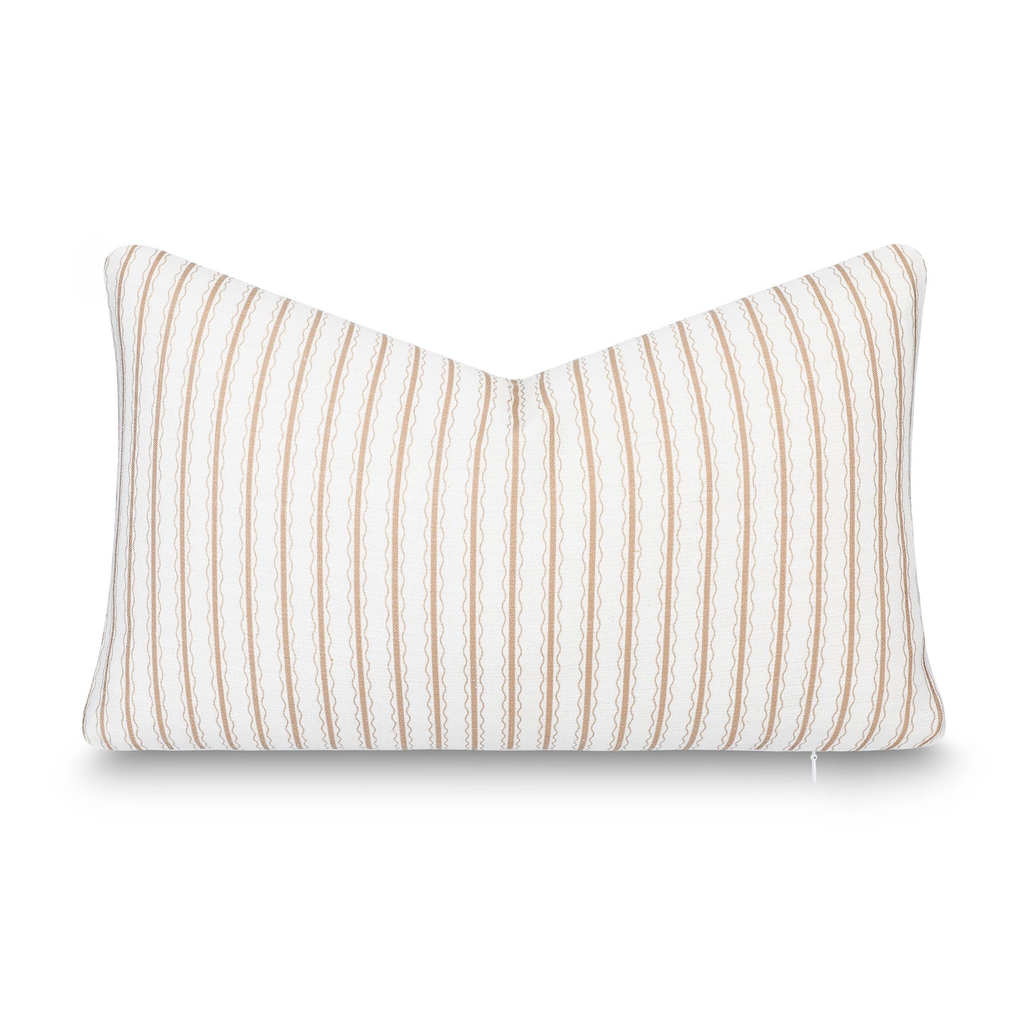 Liora Indoor Outdoor Lumbar Pillow Cover, Wave Stripes, Ivory Cream Tan, 12"x20"