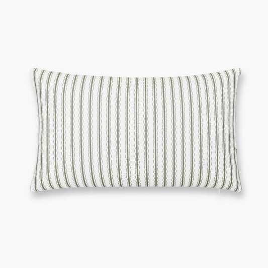 Liora Indoor Outdoor Lumbar Pillow Cover, Wave Stripes, Oliver Green, 12"x20"