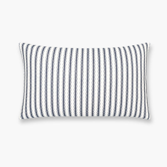 Liora Indoor Outdoor Lumbar Pillow Cover, Wave Stripes, Dark Navy, 12"x20"