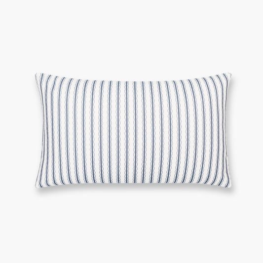 Liora Indoor Outdoor Lumbar Pillow Cover, Wave Stripes, Azure Blue, 12"x20"