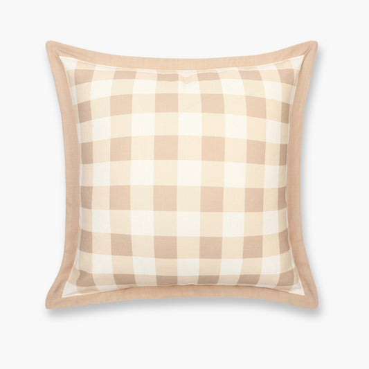 Sophie Indoor Outdoor Throw Pillow Cover, Gingham, Ivory Cream Tan, 22"x22"