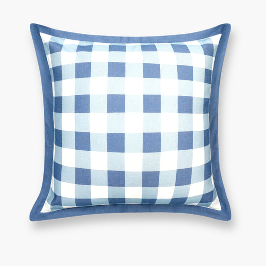 Sophie Indoor Outdoor Throw Pillow Cover, Gingham, Azure Blue, 22"x22"