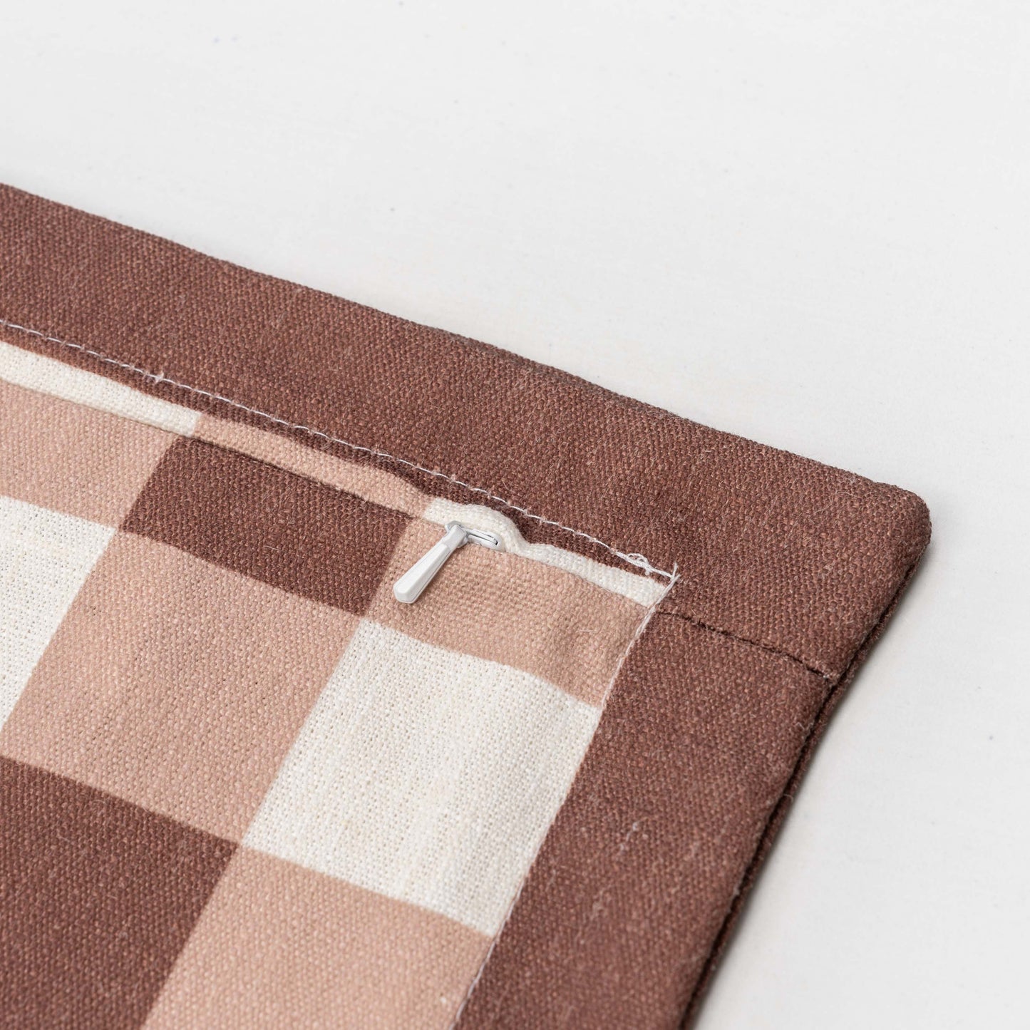 Sophie Indoor Outdoor Throw Pillow Cover, Gingham, Cocoa Brown, 22"x22"