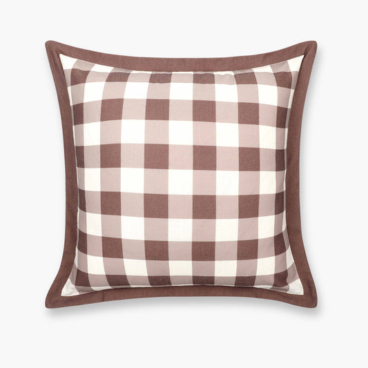 Sophie Indoor Outdoor Throw Pillow Cover, Gingham, Cocoa Brown, 22"x22"