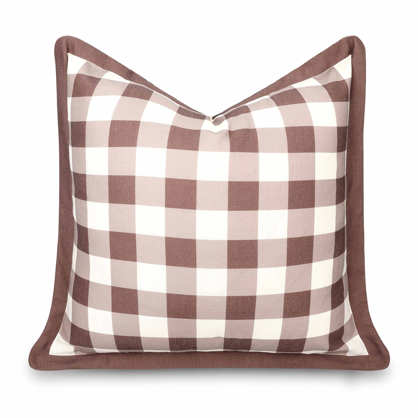 Sophie Indoor Outdoor Throw Pillow Cover, Gingham, Cocoa Brown, 22"x22"