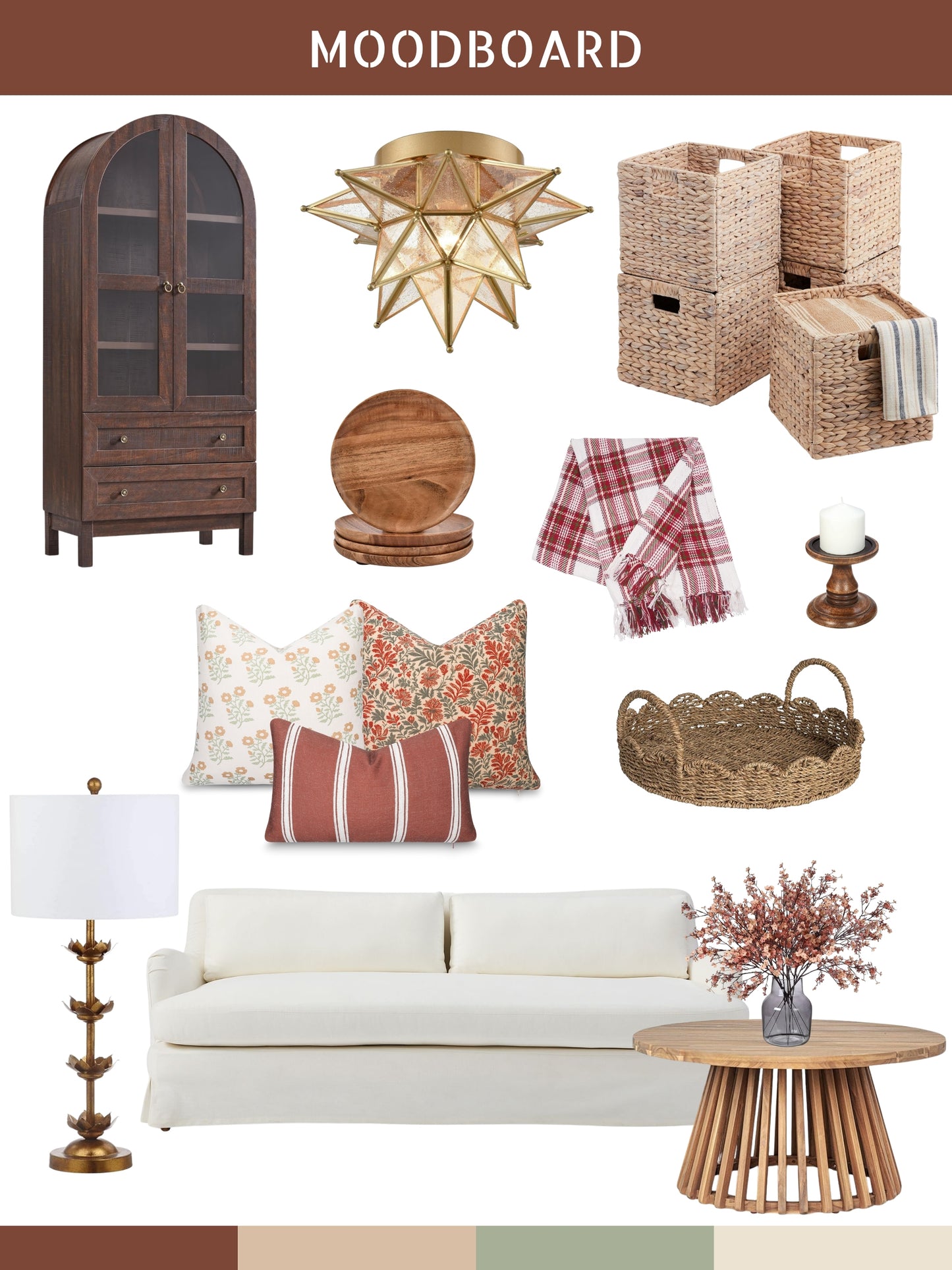 Auvin Indoor Outdoor Throw Pillow Cover, Sketch Botanical Flowers and Leaves, Rust Orange, 20"x20"