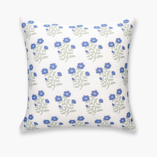 Virel Indoor Outdoor Throw Pillow Cover, Block Painting Flowers, Azure Blue Green, 20"x20"