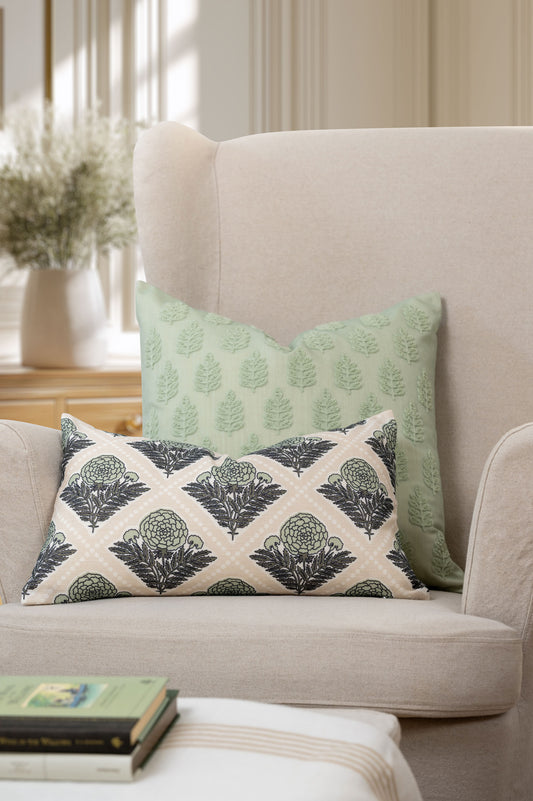 Marigny Indoor Outdoor Throw Pillow Cover, Leaves, Light Green, 20"x20"