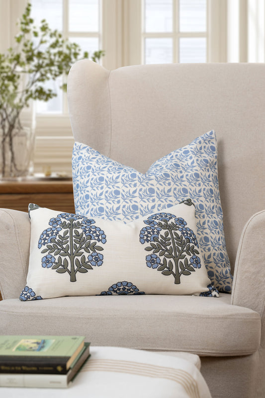 Roselith Indoor Outdoor Throw Pillow Cover, Floral and Leaves Geometric, Light Blue, 20"x20"
