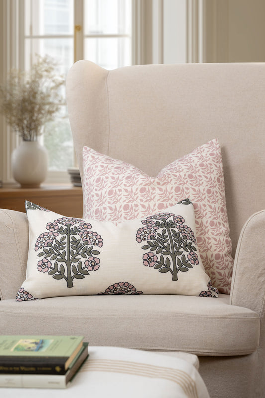 Roselith Indoor Outdoor Throw Pillow Cover, Floral and Leaves Geometric, Dark Rose, 20"x20"