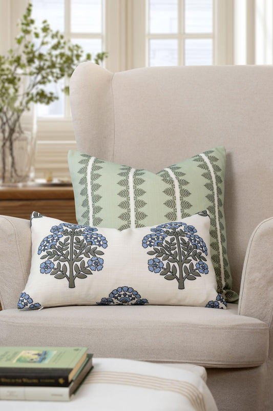 Vernaye Indoor Outdoor Throw Pillow Cover, Leaves Stripes, Olive Light Green, 20"x20"