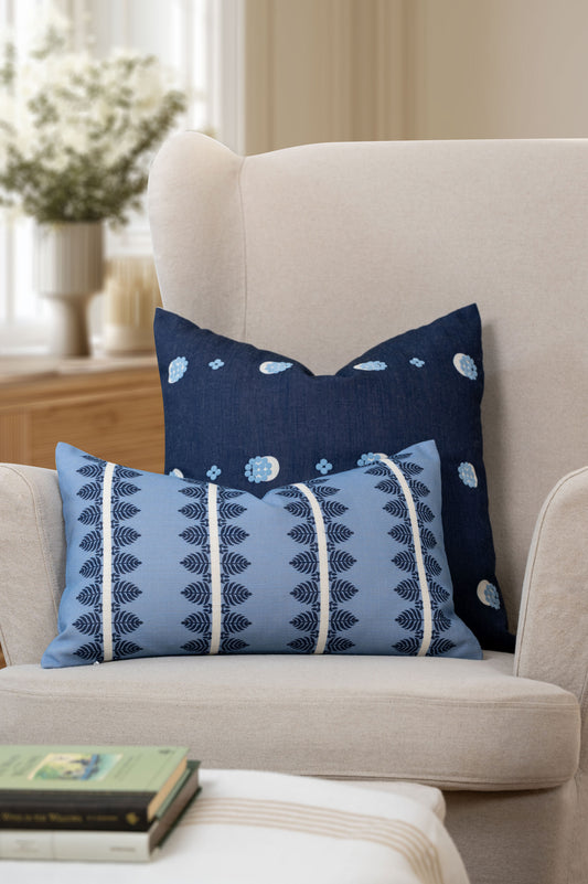 Carmelle Indoor Outdoor Throw Pillow Cover, Striped Dots, Dark Navy Blue, 20"x20"