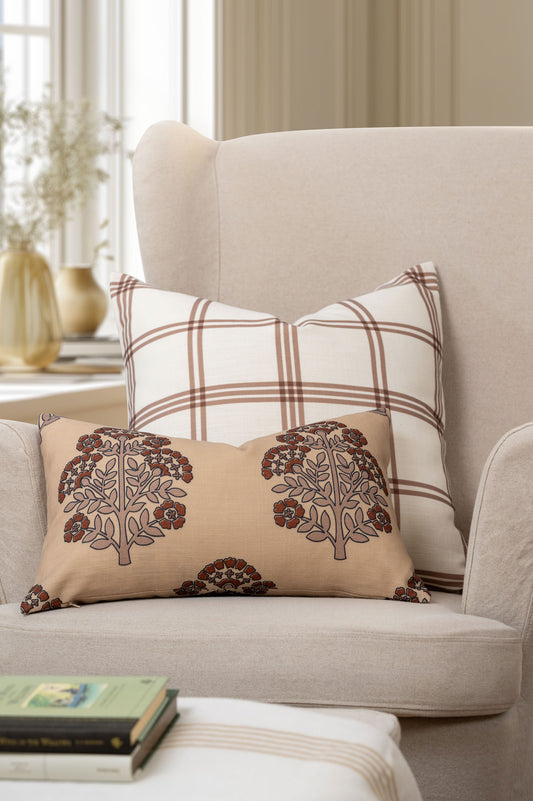 Norham Indoor Outdoor Throw Pillow Cover, Plaid, Earth Tone Brown Dark Khaki, 22"x22"