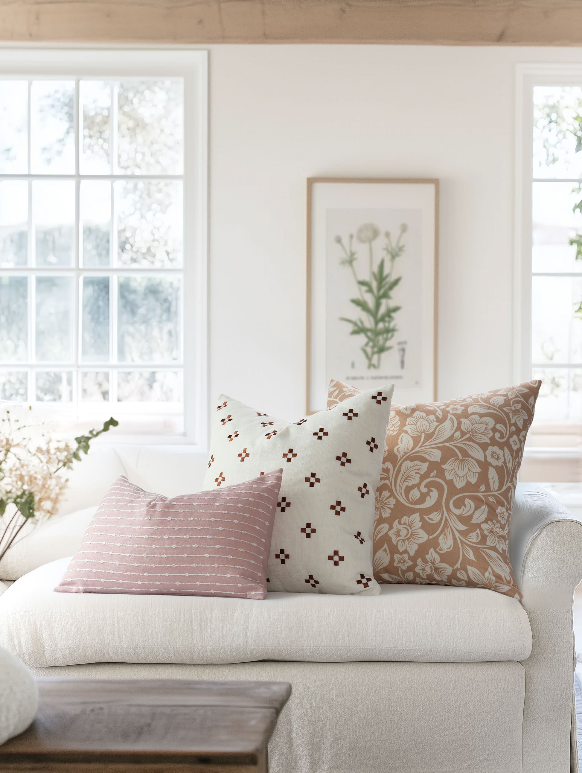 Modern Farmhouse Outdoor Lumbar Pillow Cover, Embroidered Stripes