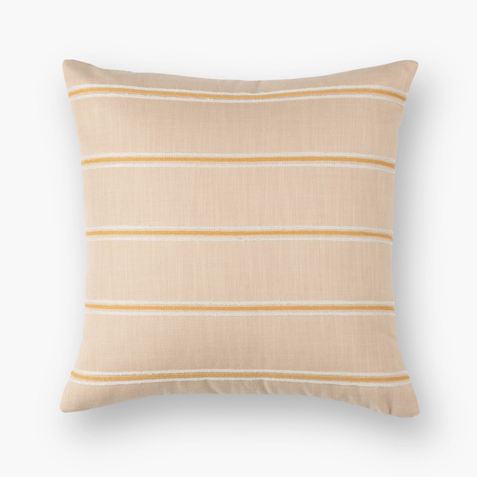 Modern Farmhouse Yellow Outdoor Pillow Cover, Embroidered Stripes
