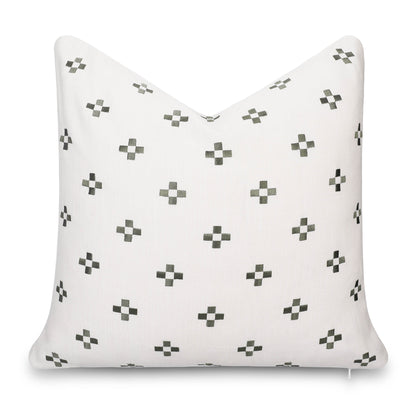 Rowena Indoor Outdoor Throw Pillow Cover, Small Squares, Neutral Green, 20"x20"