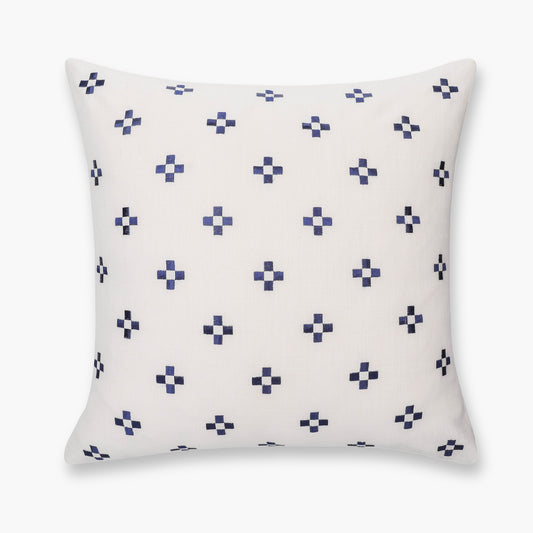 Rowena Indoor Outdoor Throw Pillow Cover, Small Squares, Neutral Navy, 20"x20"